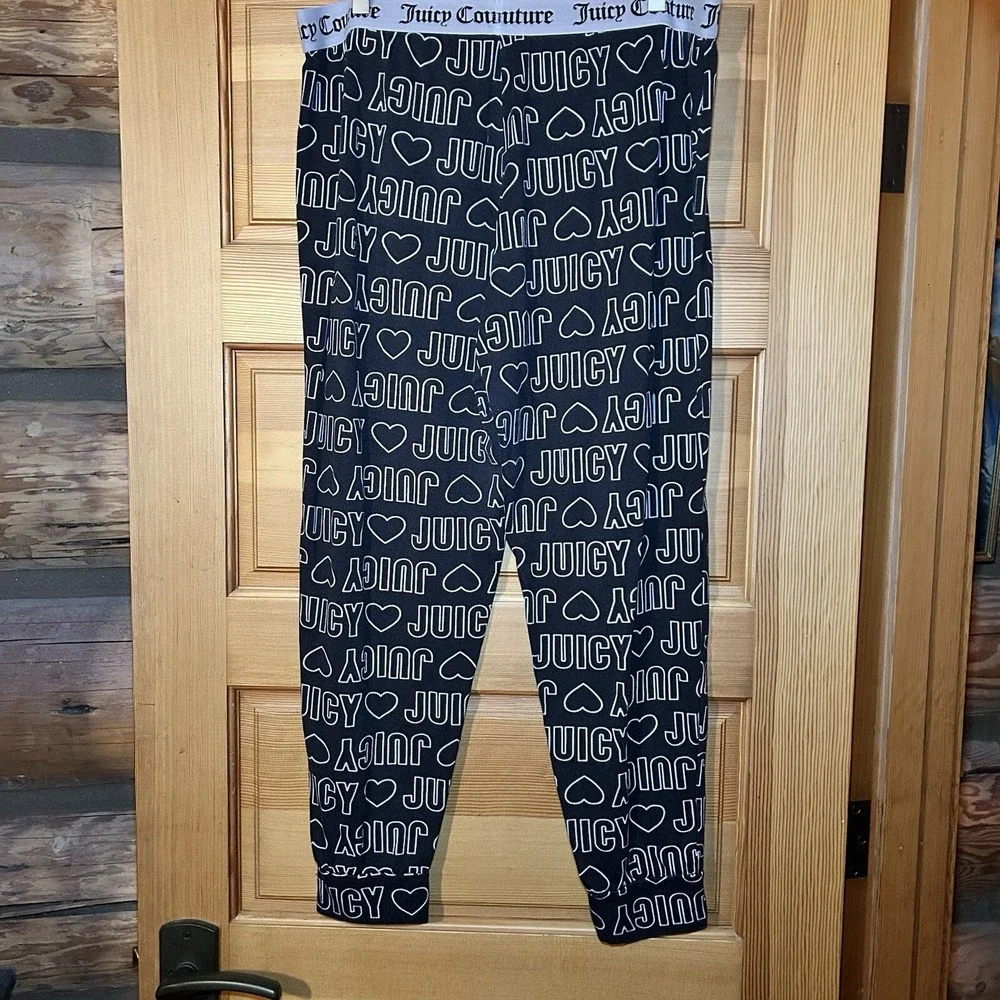 Juicy Couture Womens Black Logo Pajama Bottoms PJ Lounge Pants Sleepwear Size XL